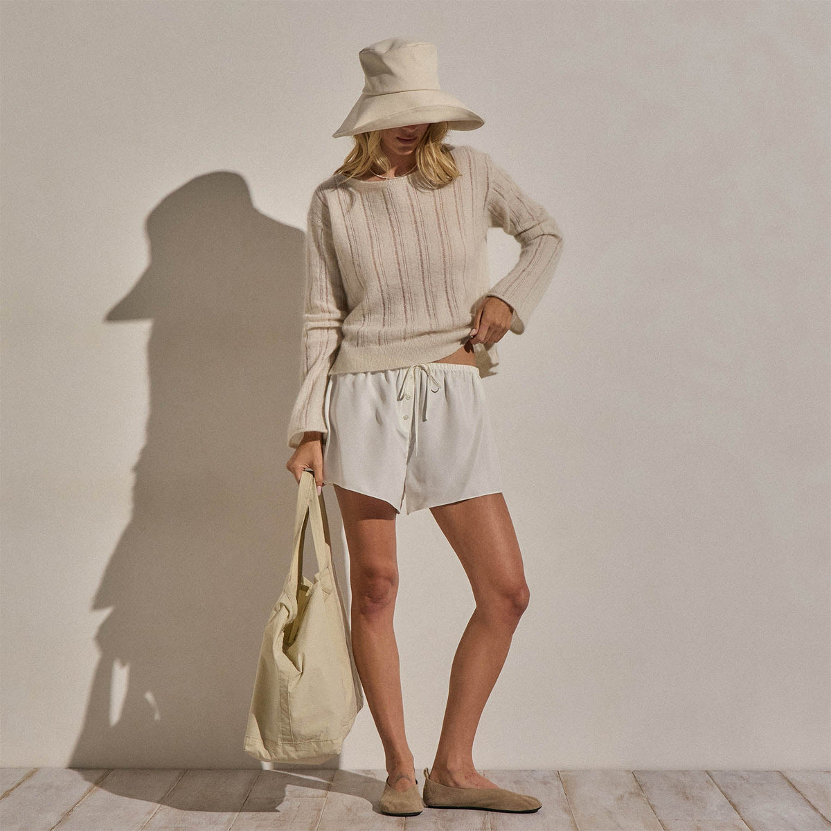 Mohair Open Stitch Sweater in Off White | James Perse Los Angeles