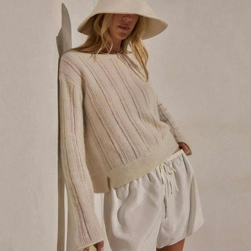 Mohair Open Stitch Sweater in Off White | James Perse Los Angeles