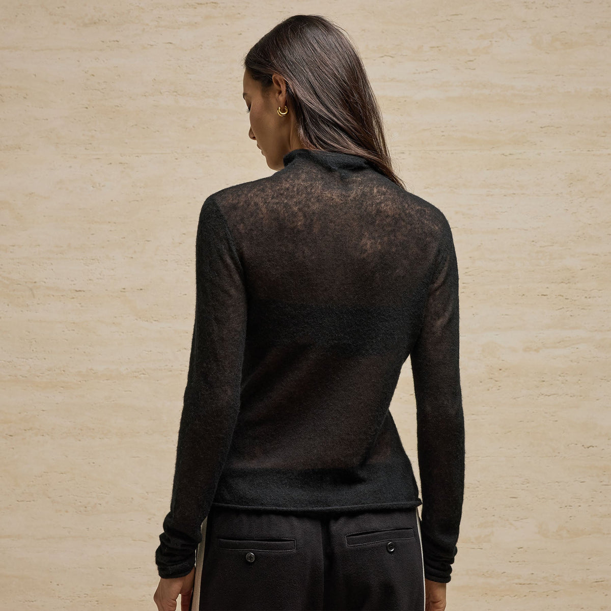 Sheer Mock Neck Top in Black | James Perse Los Angeles