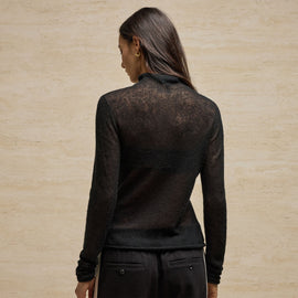 Sheer Mock Neck Top in Black | James Perse Los Angeles