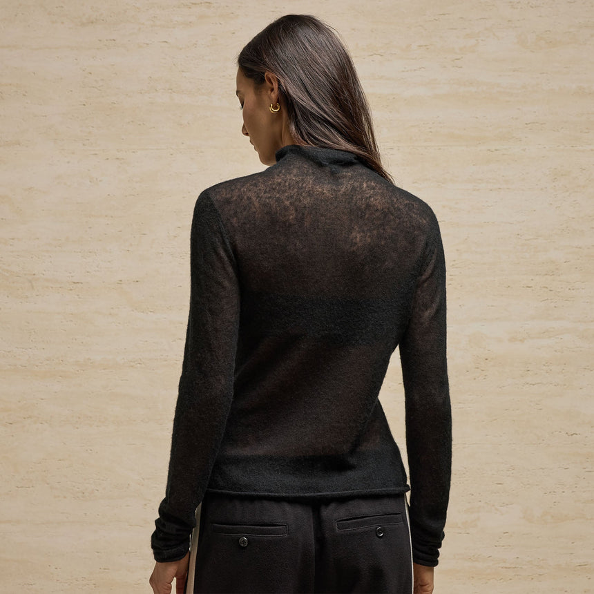 Sheer Mock Neck Top in Black | James Perse Los Angeles
