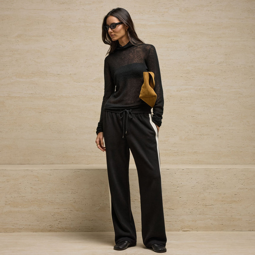 Sheer Mock Neck Top in Black | James Perse Los Angeles