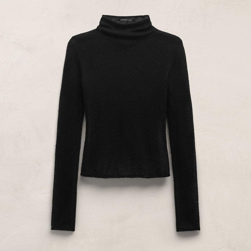 Sheer Mock Neck Top in Black | James Perse Los Angeles