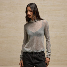 Sheer Mock Neck Knit Top in Heather Grey | James Perse Los Angeles