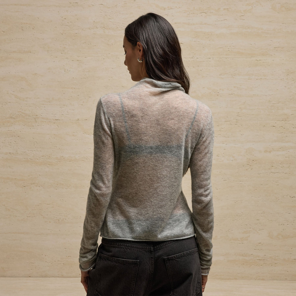 Sheer Mock Neck Knit Top in Heather Grey | James Perse Los Angeles