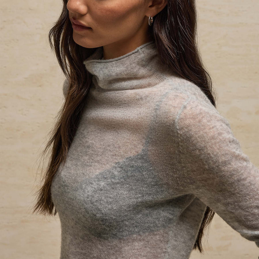 Sheer Mock Neck Knit Top in Heather Grey | James Perse Los Angeles