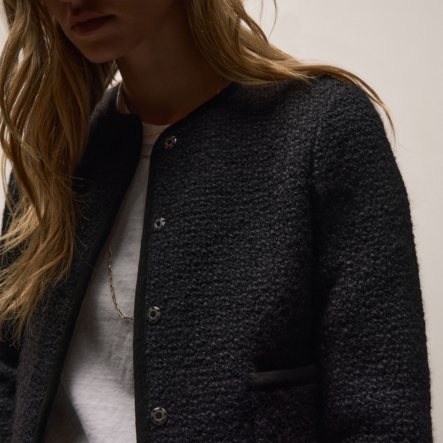 Wool Boucle Button Front Jacket - Black | James Perse Los Angeles