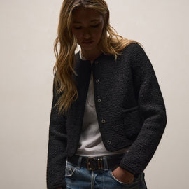 Wool Boucle Button Front Jacket In Black | James Perse Los Angeles