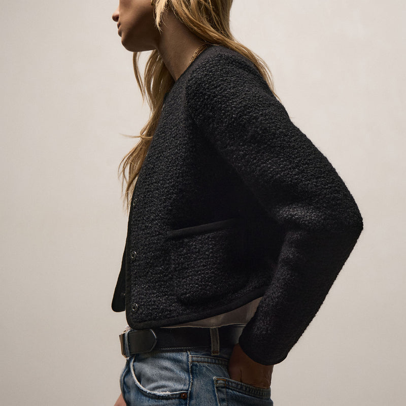 Wool Boucle Button Front Jacket In Black | James Perse Los Angeles