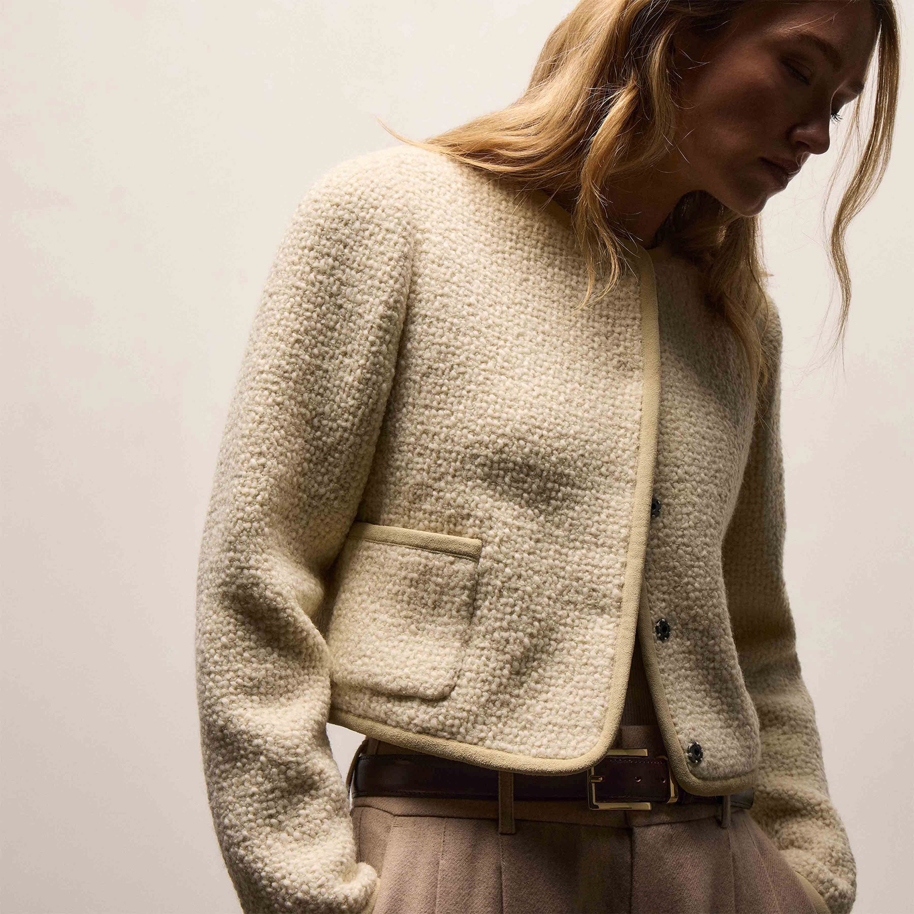 Wool Boucle Button Front Jacket - Ivory | James Perse Los Angeles