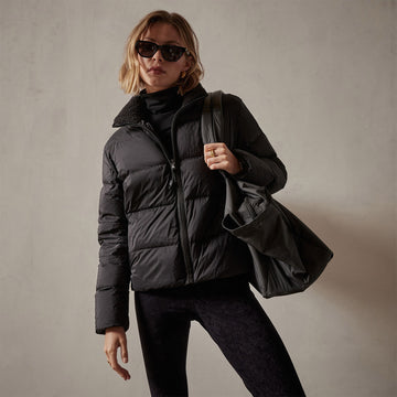 Side Stripe Puffer Jacket - Black/Black