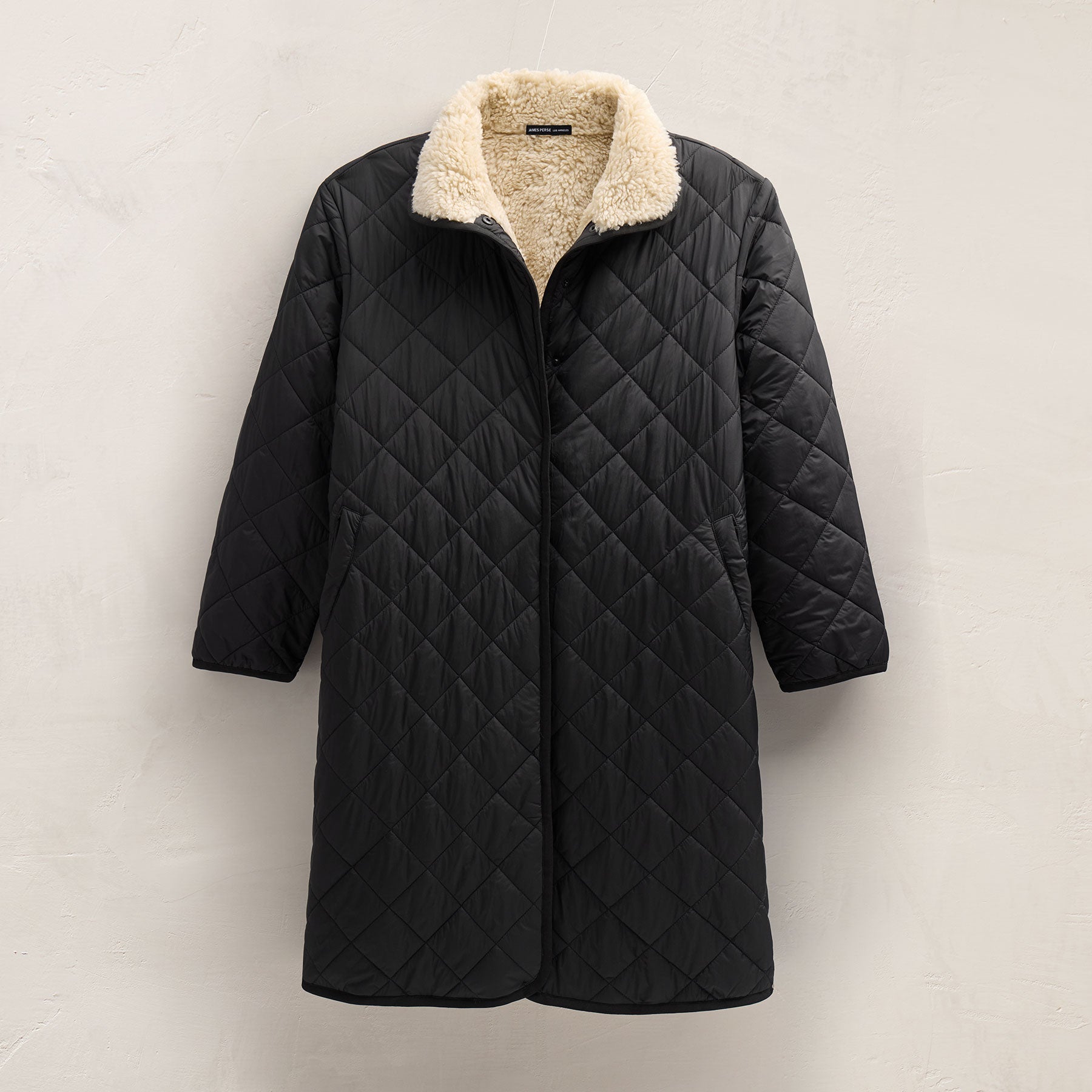 Quilted Nylon Lined Long Coat - Black/Ivory | James Perse Los Angeles