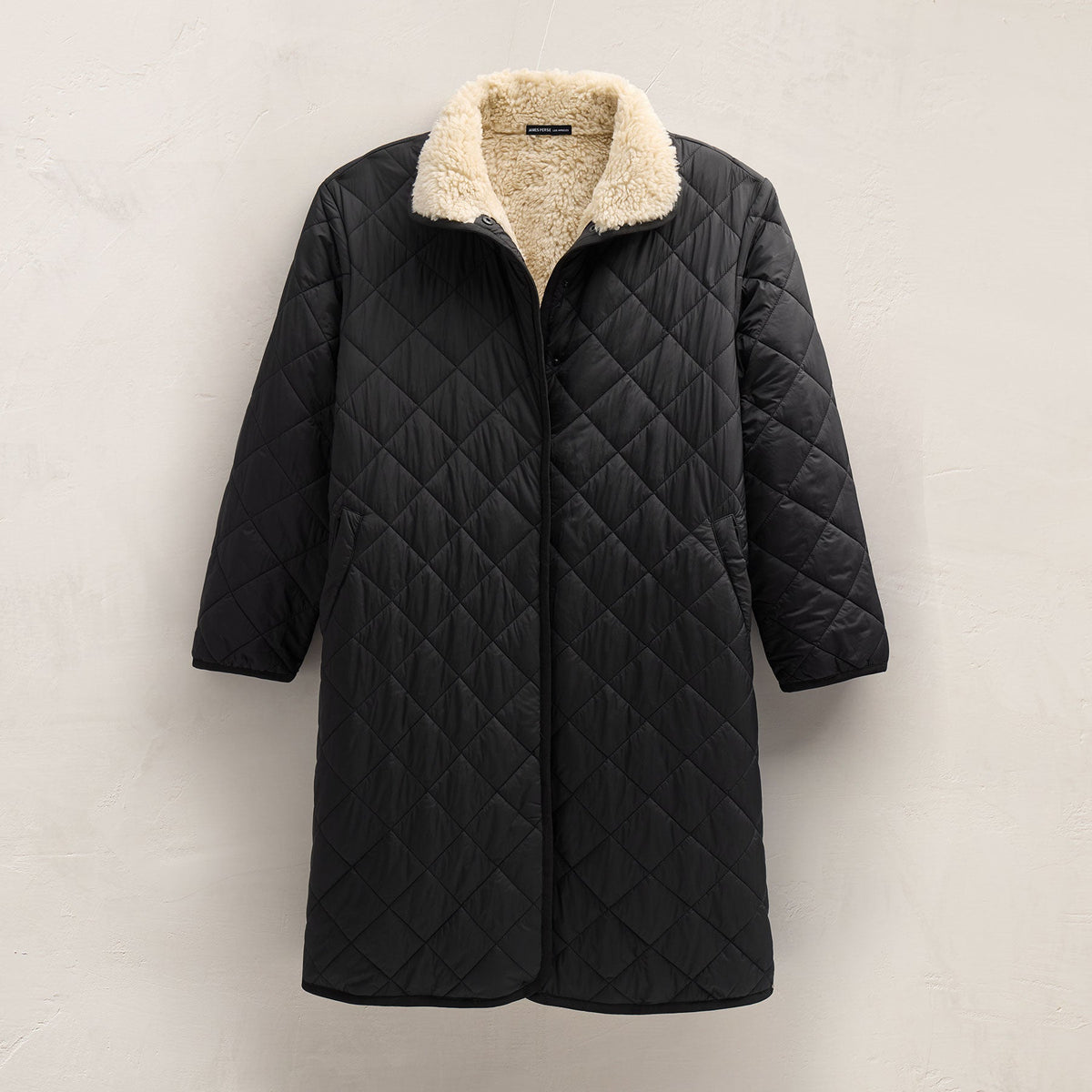 Long Nylon Quilted Coat in Black/Ivory | James Perse Los Angeles