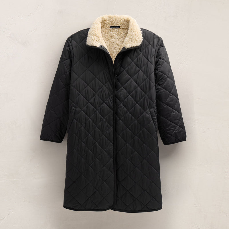 Long Nylon Quilted Coat in Black/Ivory | James Perse Los Angeles