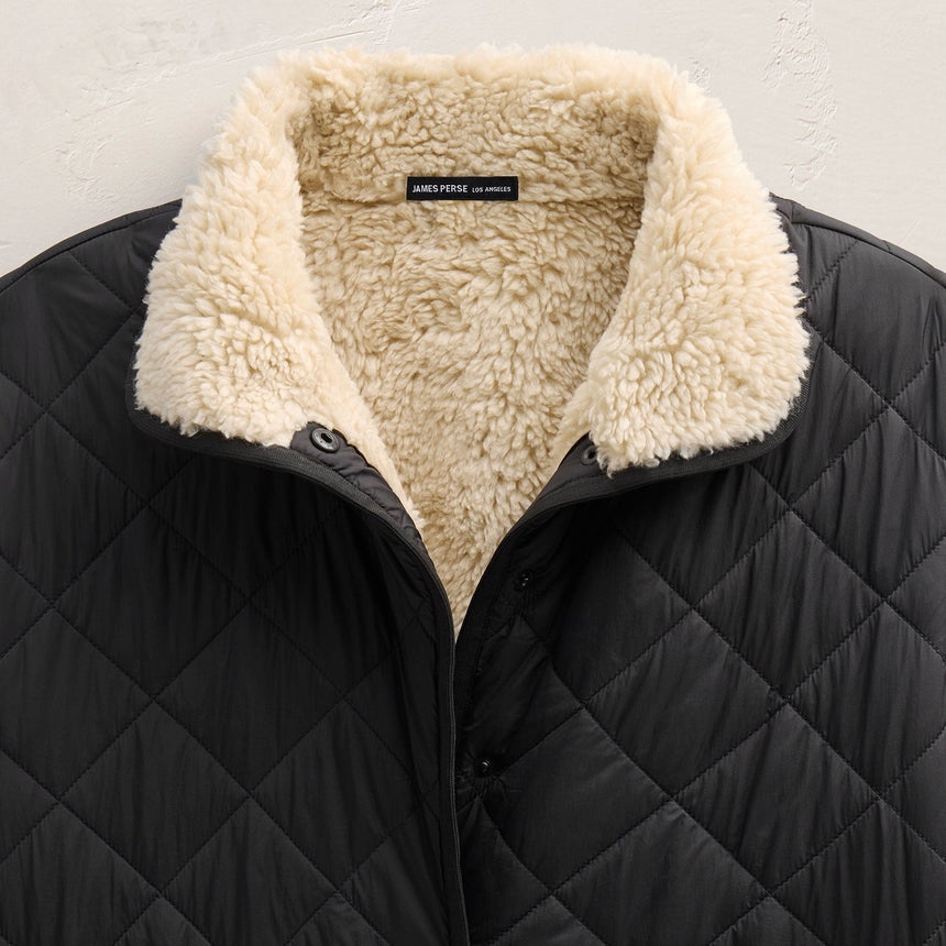 Long Nylon Quilted Coat in Black/Ivory | James Perse Los Angeles FLAT