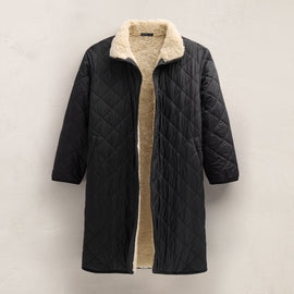 Long Nylon Quilted Coat in Black/Ivory | James Perse Los Angeles FLAT