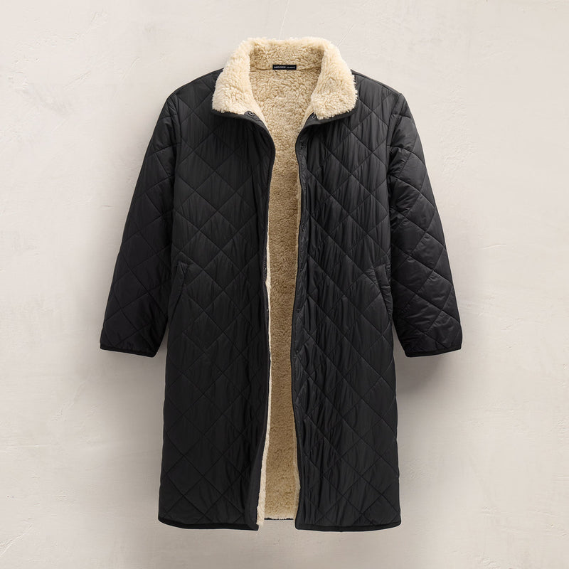 Long Nylon Quilted Coat in Black/Ivory | James Perse Los Angeles FLAT