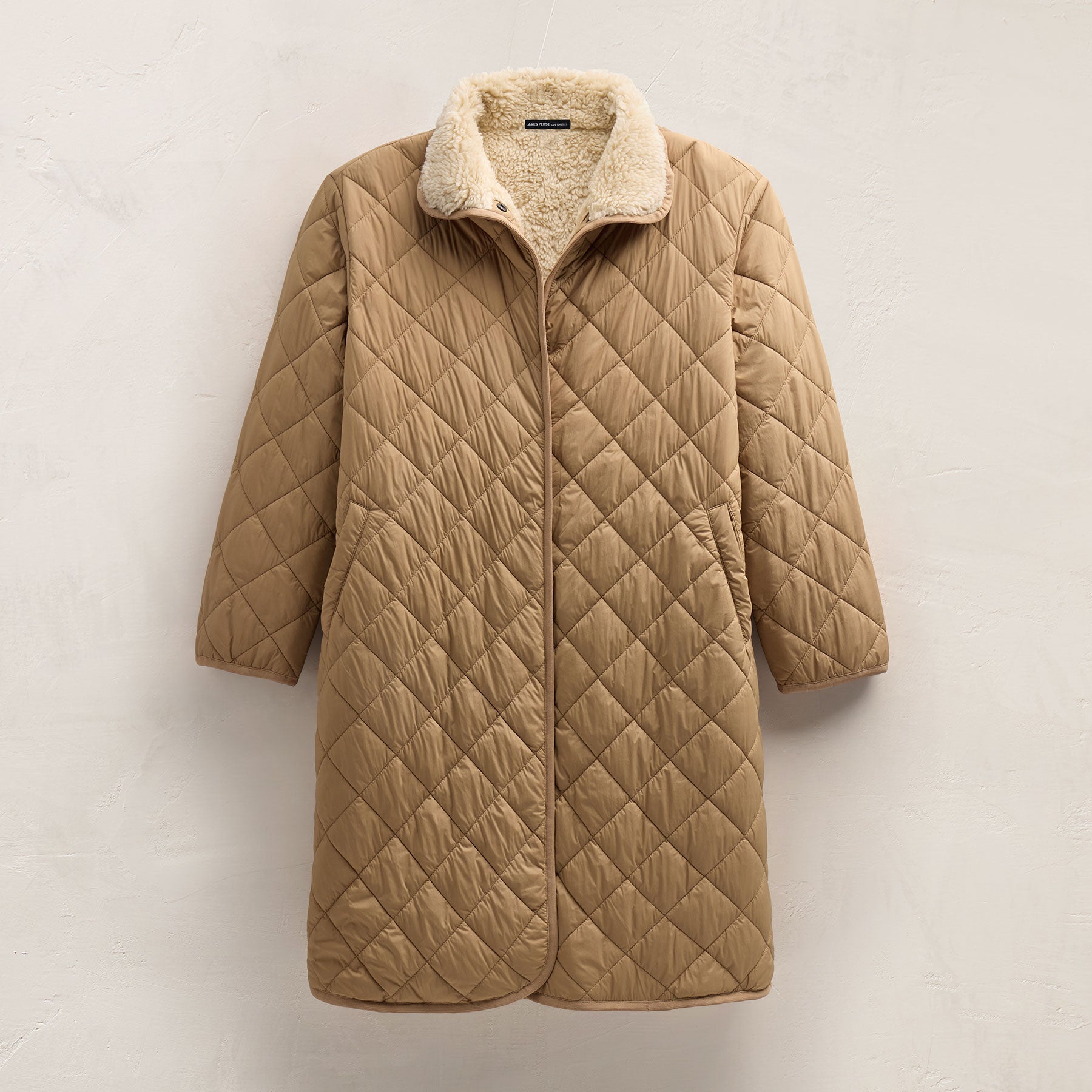Quilted Nylon Lined Long Coat - Toffee/Ivory | James Perse Los Angeles