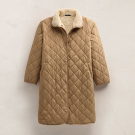 Long Nylon Quilted Coat in Toffee/Ivory | James Perse Los Angeles FLAT
