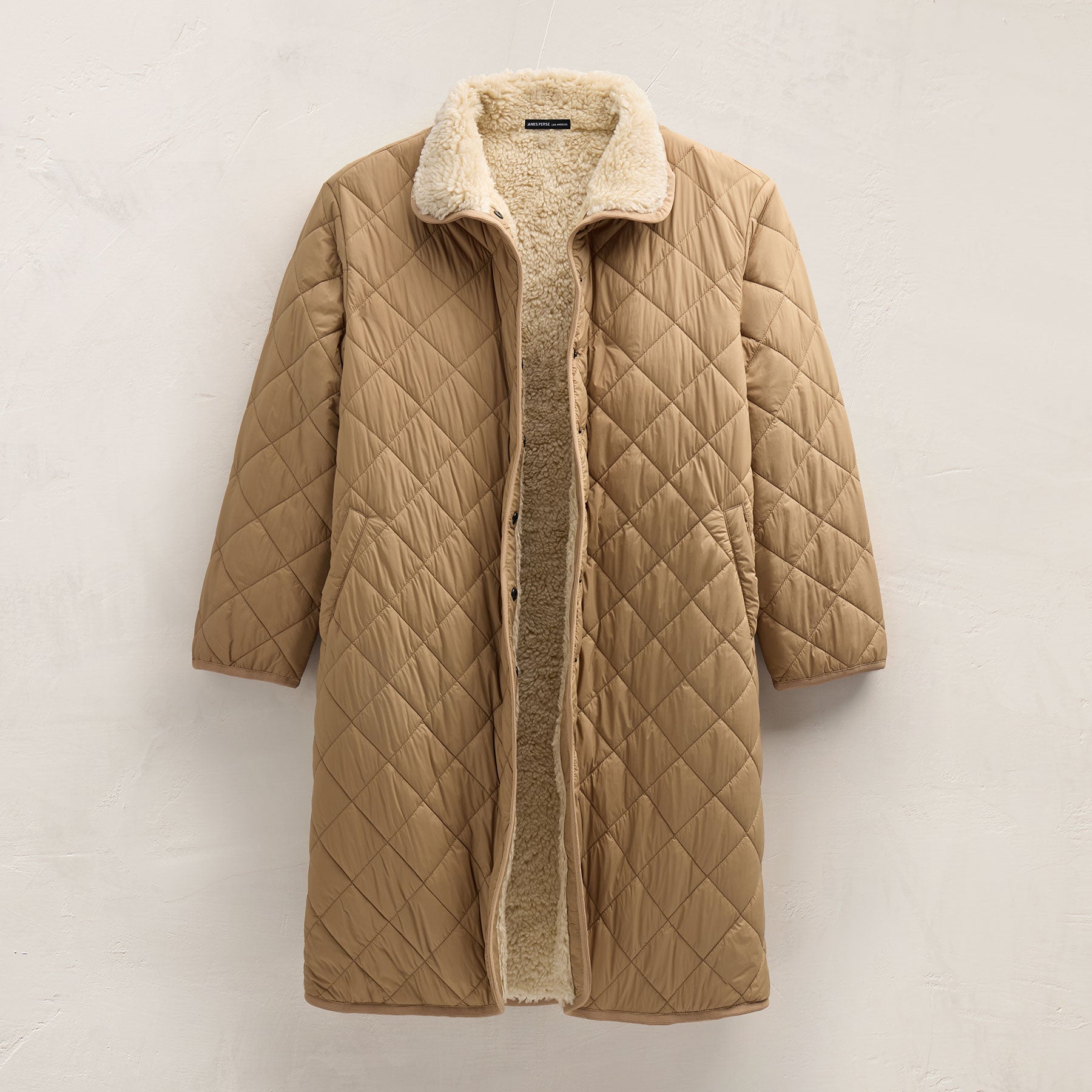 Long Nylon Quilted Coat in Toffee/Ivory | James Perse Los Angeles FLAT