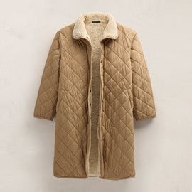 Long Nylon Quilted Coat in Toffee/Ivory | James Perse Los Angeles FLAT