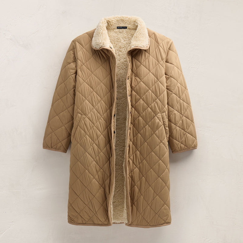 Long Nylon Quilted Coat in Toffee/Ivory | James Perse Los Angeles FLAT