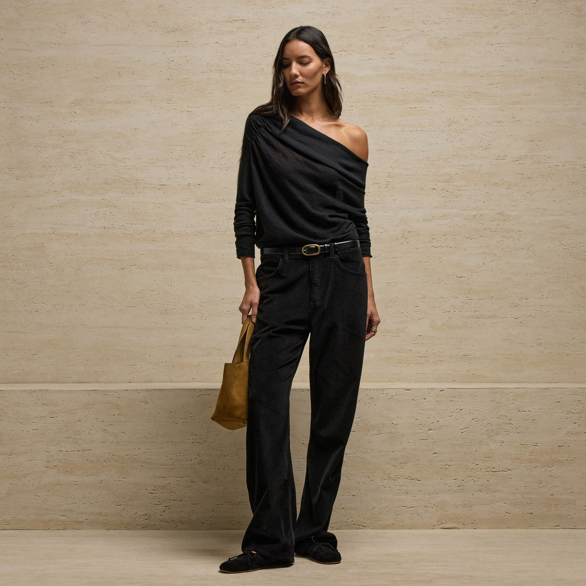 Corduroy Straight Leg Pant in Black | James Perse Los Angeles