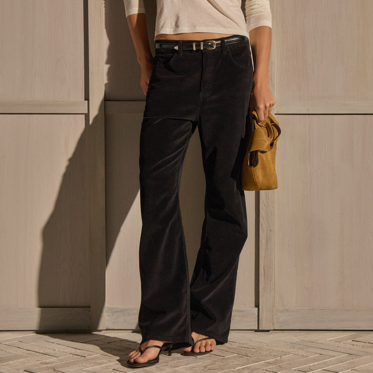 Corduroy Straight Leg Pant - Black | James Perse Los Angeles