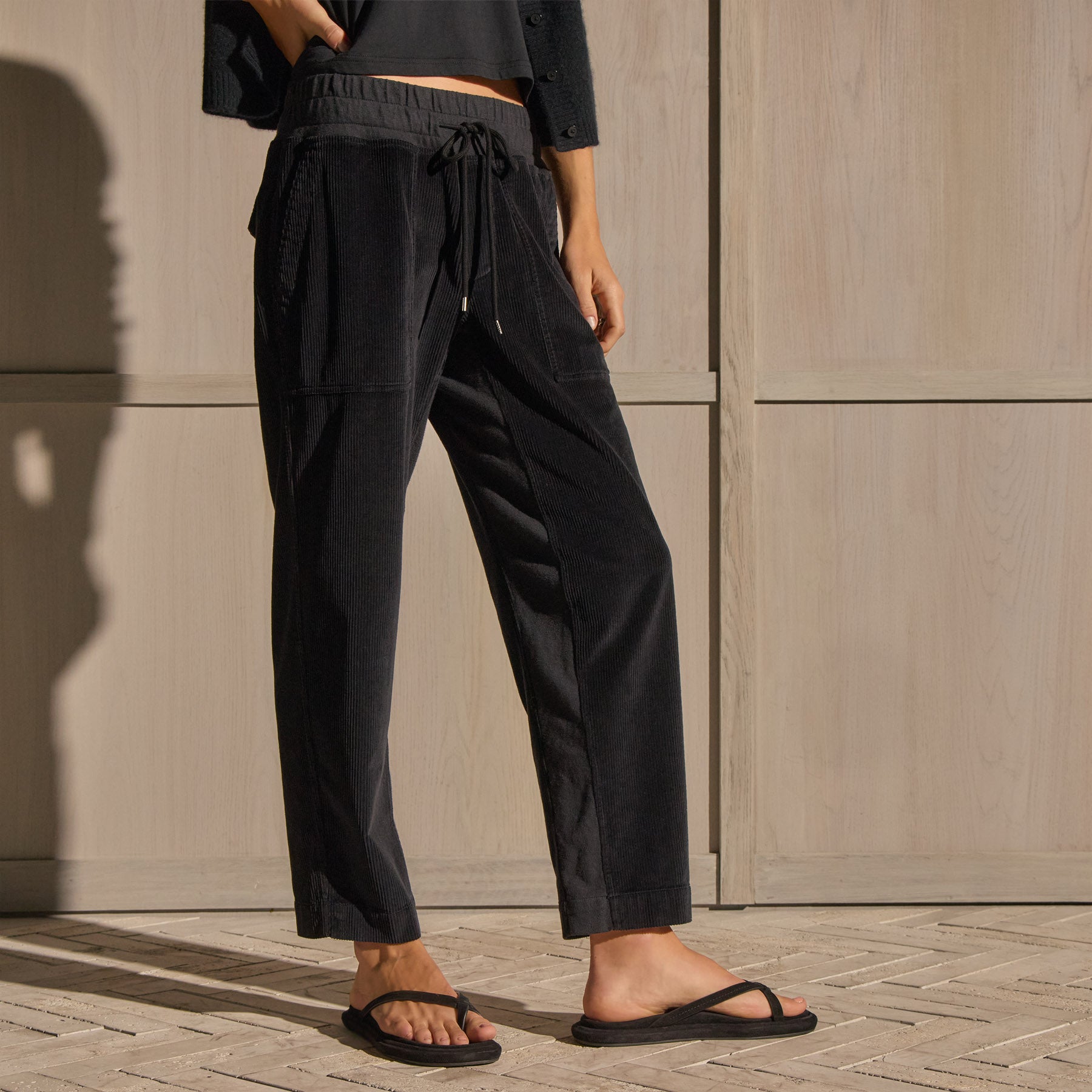 Cord Mixed Media Pant - Black | James Perse Los Angeles