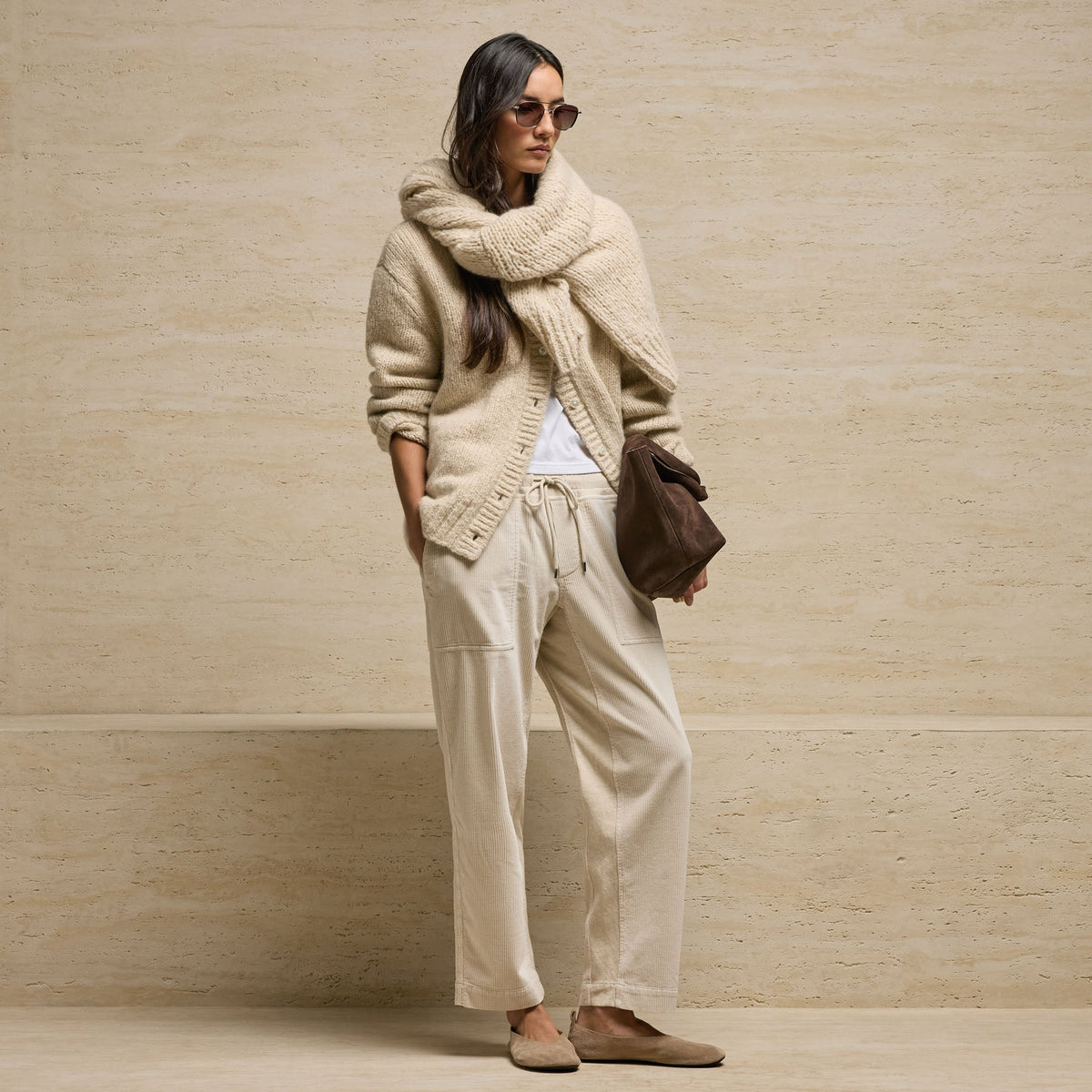 Corduroy Mixed Media Pant in Sandshell Pigment | James Perse Los Angeles