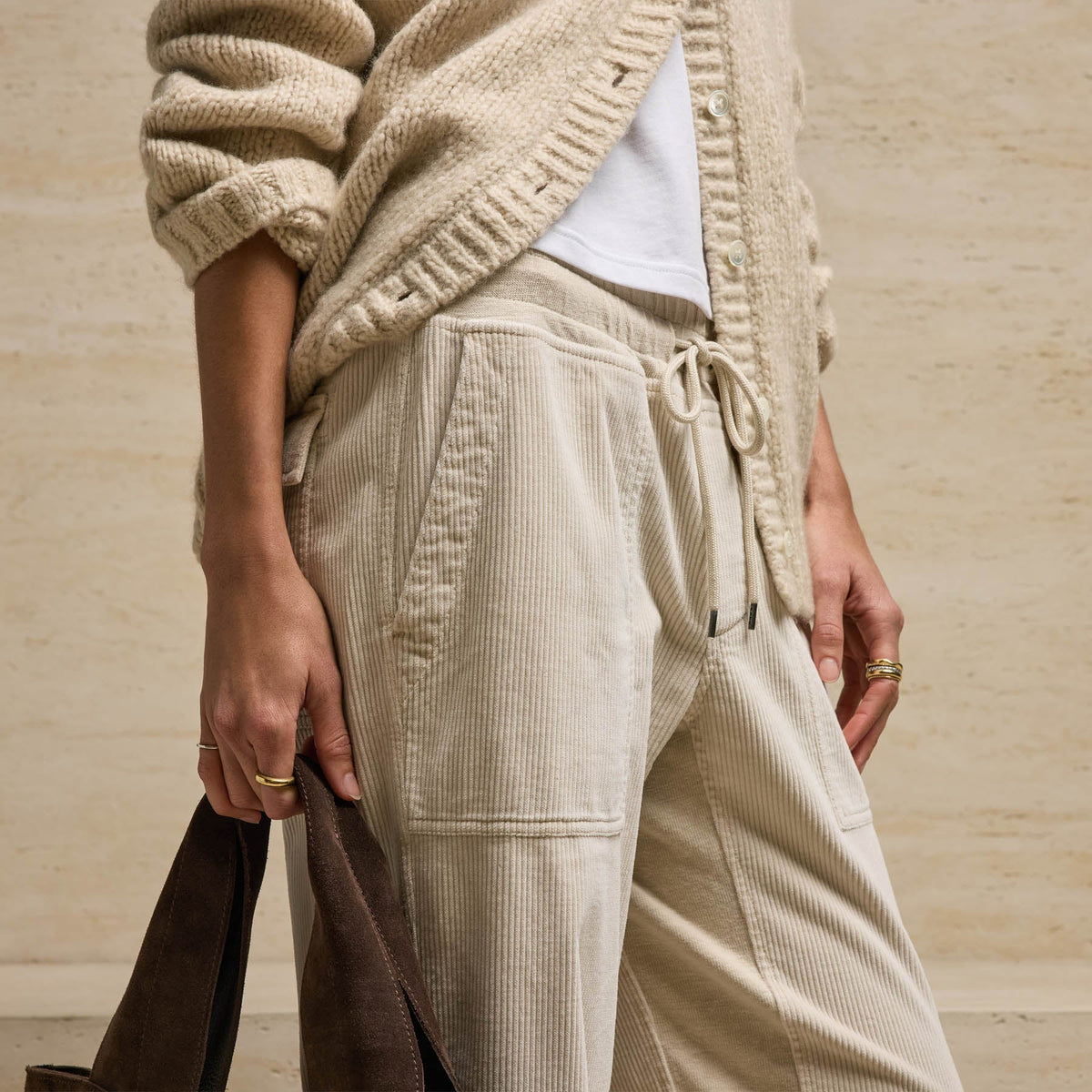 Corduroy Mixed Media Pant in Sandshell Pigment | James Perse Los Angeles
