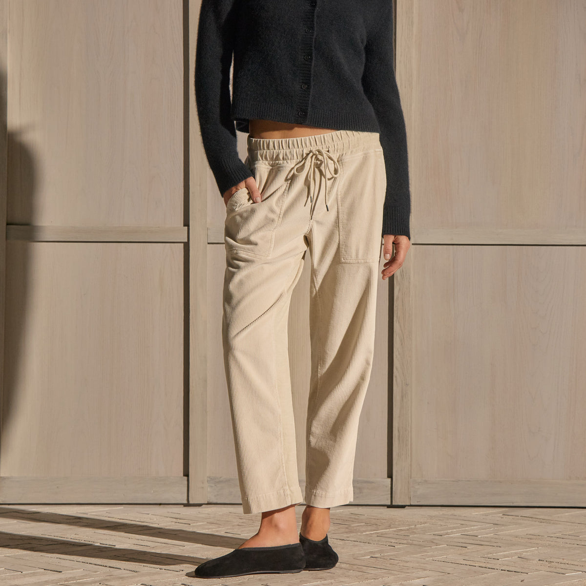 Cord Mixed Media Pant - Sandshell Pigment | James Perse Los Angeles