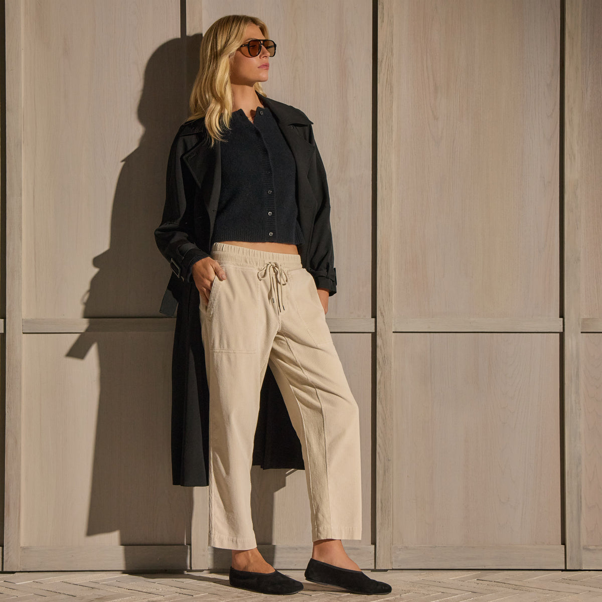 Cord Mixed Media Pant - Sandshell Pigment | James Perse Los Angeles