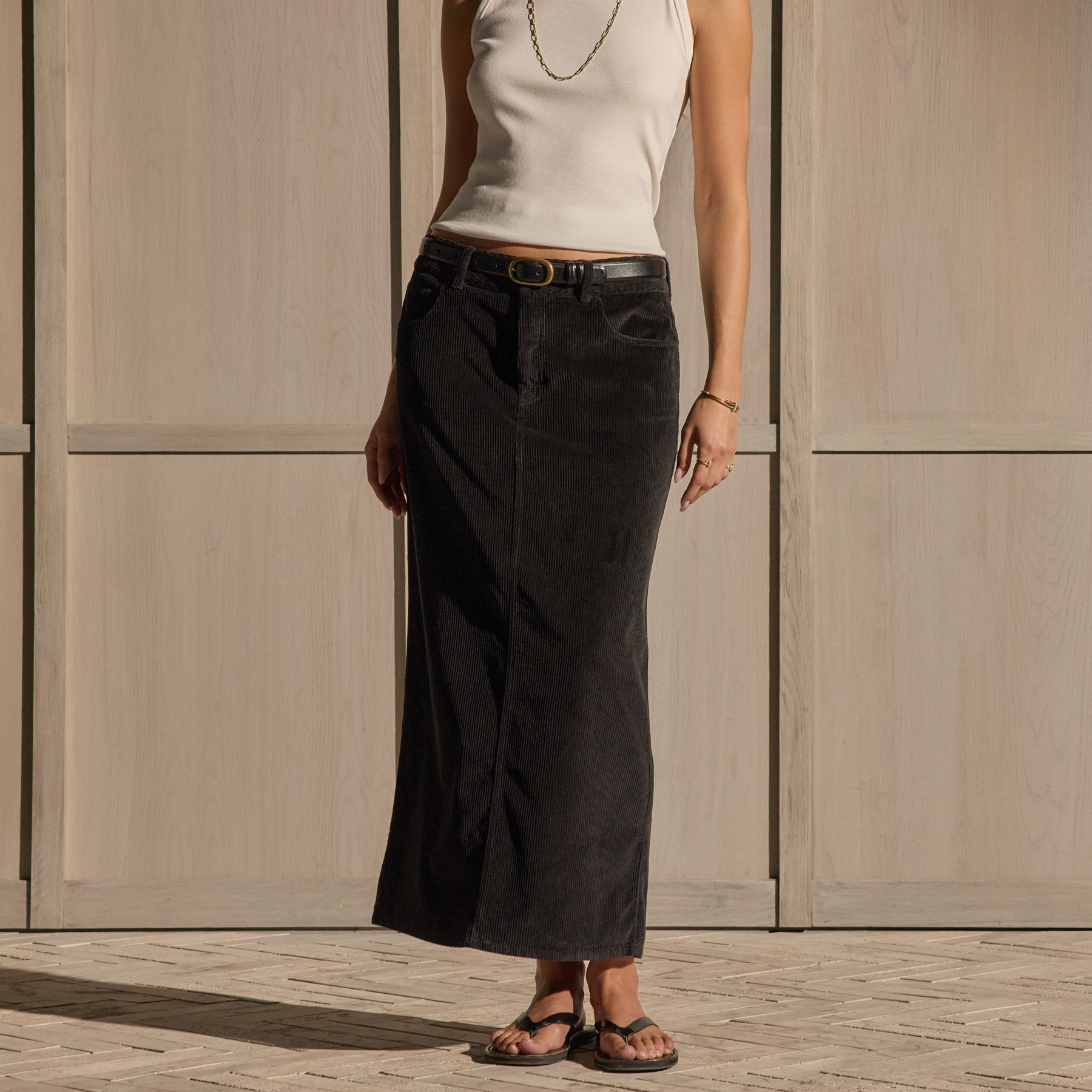 Corduroy Long Skirt - Black | James Perse Los Angeles