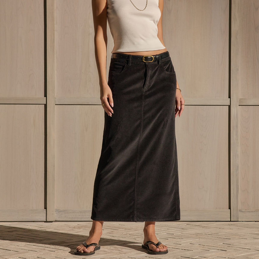 Corduroy Long Skirt - Black | James Perse Los Angeles