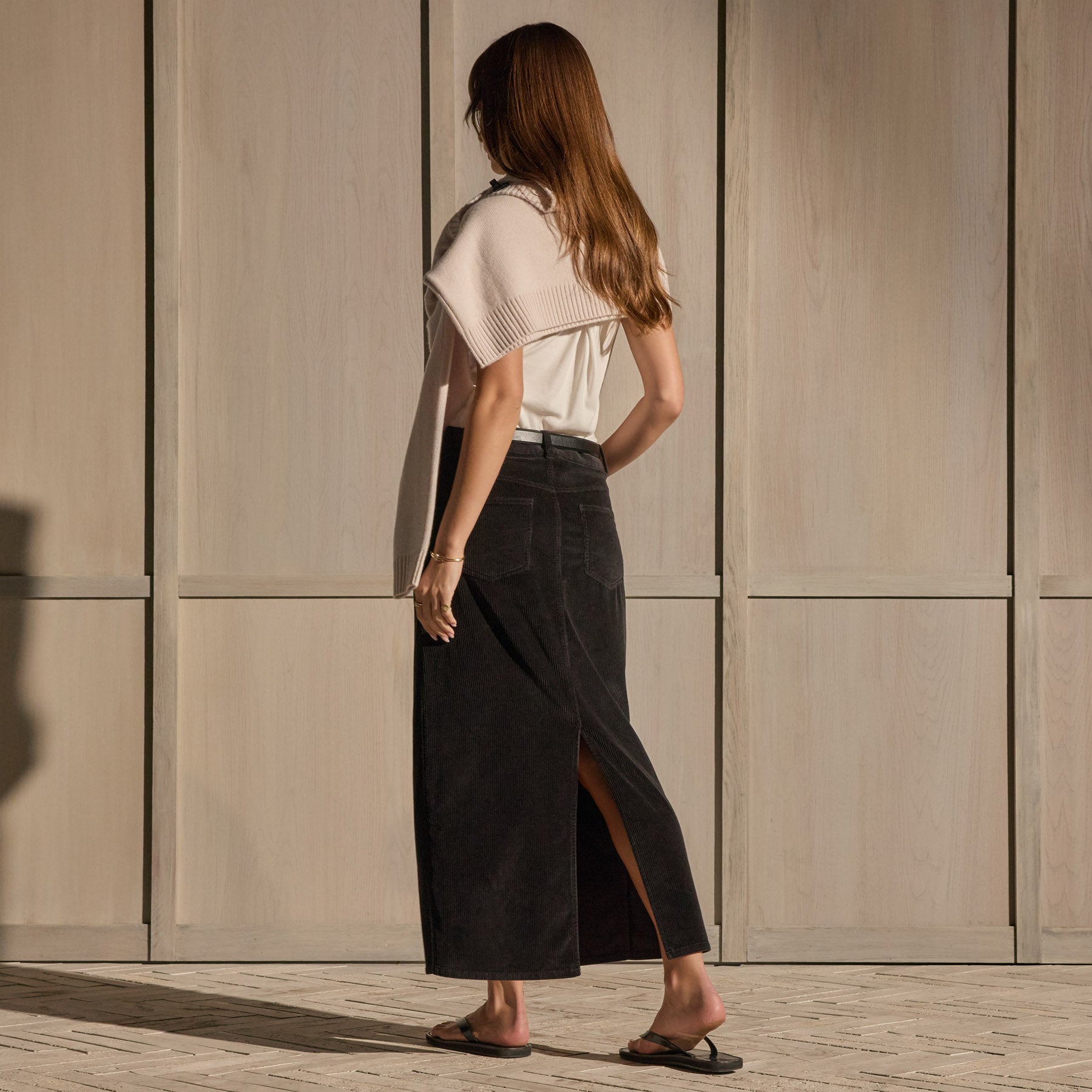 Corduroy Long Skirt - Black | James Perse Los Angeles