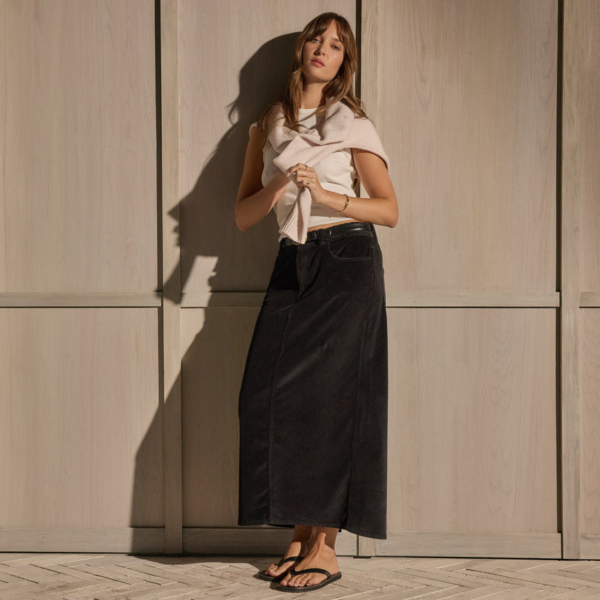 Corduroy Long Skirt - Black | James Perse Los Angeles