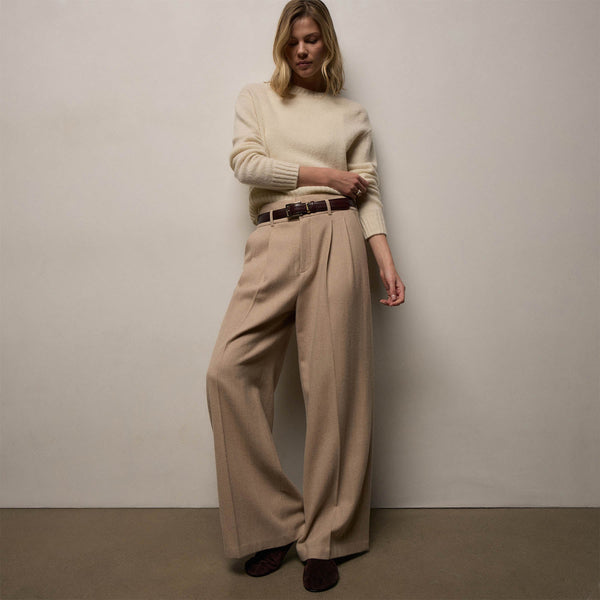 Wool Cashmere Blend Pleated Trouser in Coffee | James Perse Los Angeles
