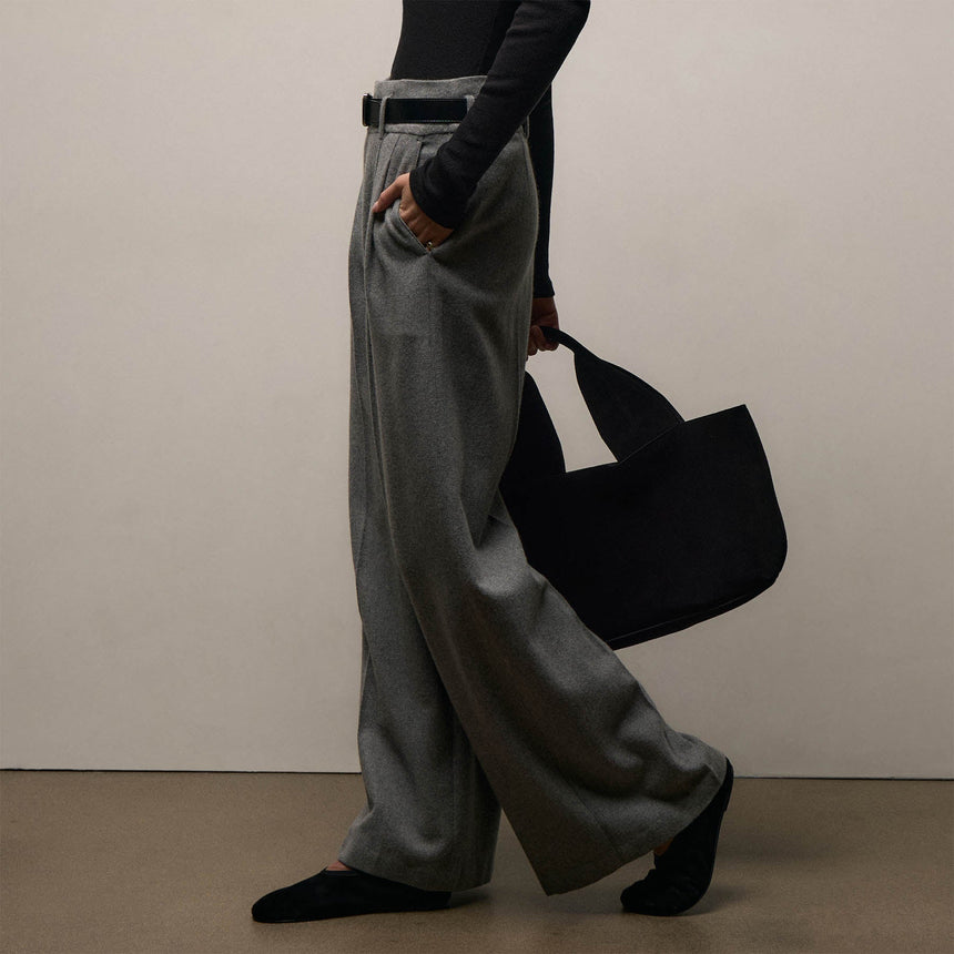 Wool Cashmere Blend Pleated Trouser in Heather Grey | James Perse Los Angeles