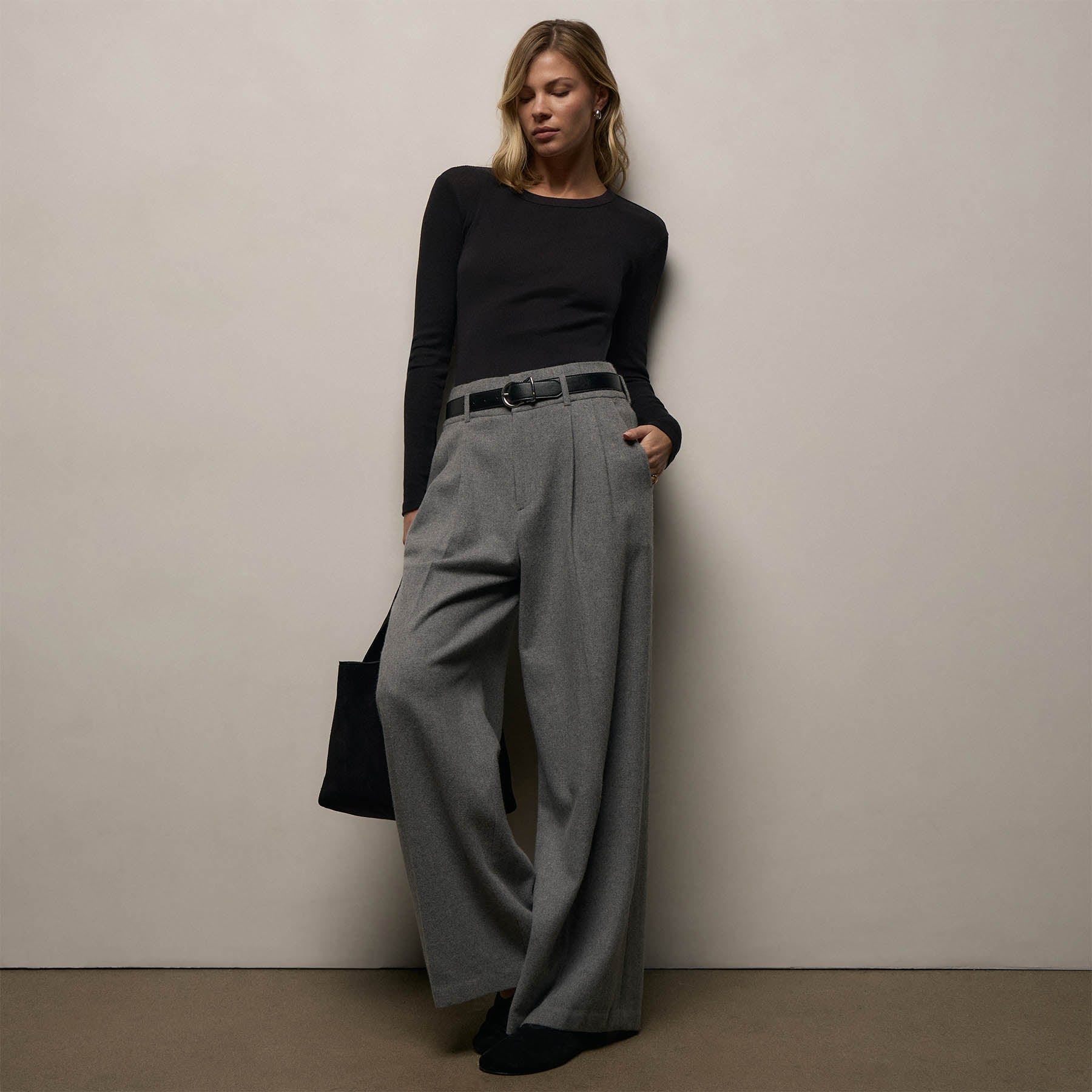 Wool Cashmere Blend Pleated Trouser in Heather Grey | James Perse Los Angeles