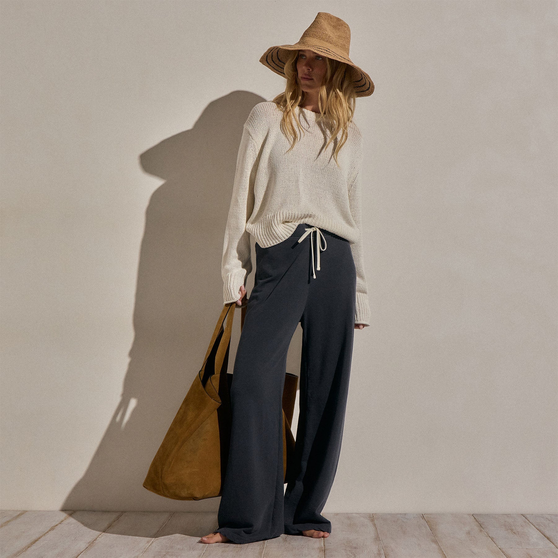 Vintage French Terry Wide Leg Sweatpant in Blue Noir Pigment | James Perse Los Angeles