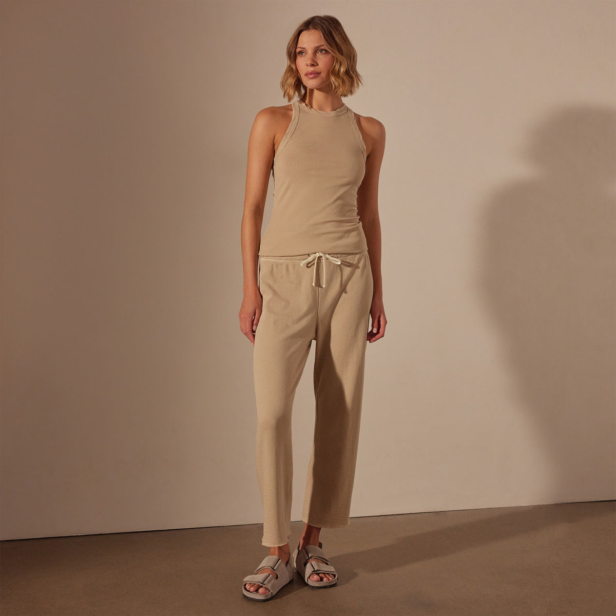 Vintage French Terry Cutoff Sweatpant in Sand Dune Pigment | James Perse Los Angeles