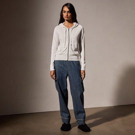 Palm Tree Graphic Zip Up Hoodie in White/Blue | James Perse Los Angeles