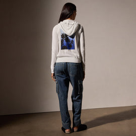 Palm Tree Graphic Zip Up Hoodie in White/Blue | James Perse Los Angeles