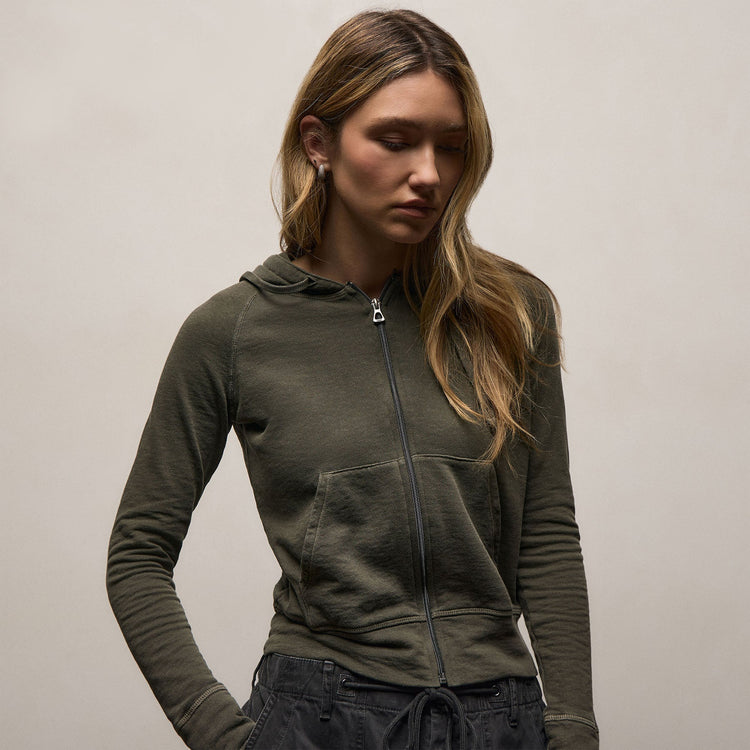 Vintage French Terry Zip Up Hoodie in Army Green Pigment | James Perse Los Angeles