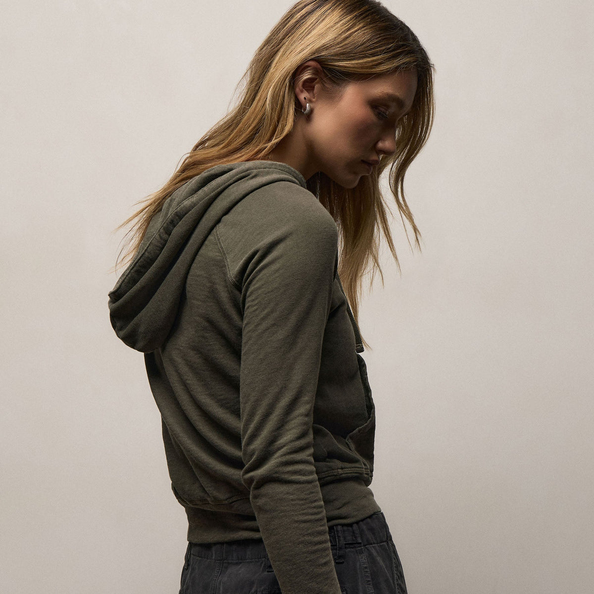 Vintage French Terry Zip Up Hoodie in Army Green Pigment | James Perse Los Angeles