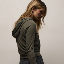 Vintage French Terry Zip Up Hoodie in Army Green Pigment | James Perse Los Angeles