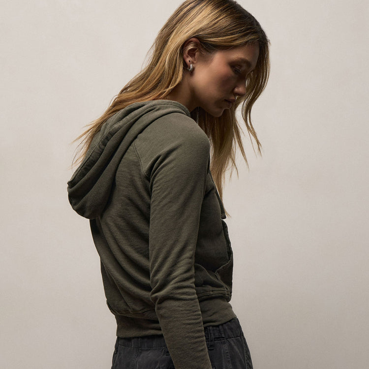 Vintage French Terry Zip Up Hoodie in Army Green Pigment | James Perse Los Angeles