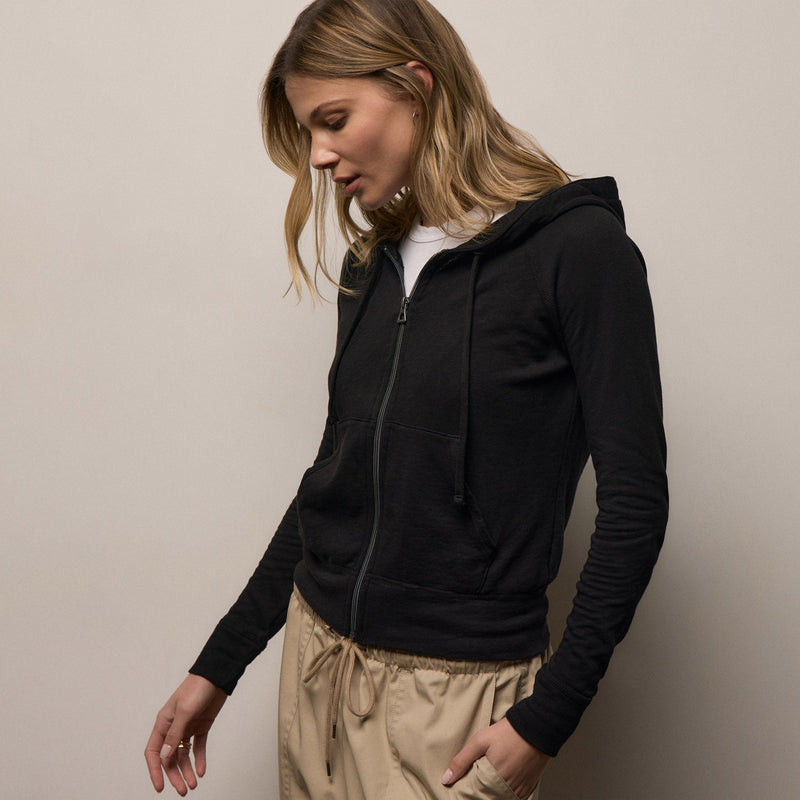 Vintage French Terry Zip Up Hoodie in Black | James Perse Los Angeles