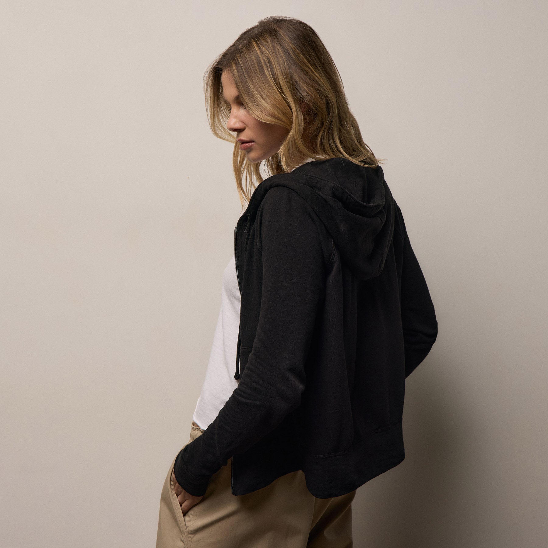 Vintage French Terry Zip Up Hoodie - Black | James Perse Los Angeles